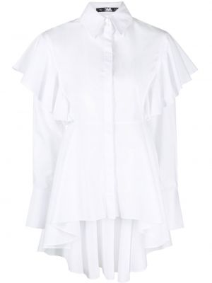 Bombažna srajca z volani Karl Lagerfeld bela