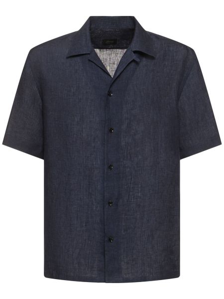 Camisa de lino manga corta Brioni azul