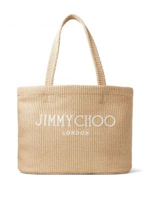 Плажна чанта бродирани Jimmy Choo бежово