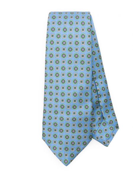 Cravată de mătase cu imprimeu geometric Kiton albastru
