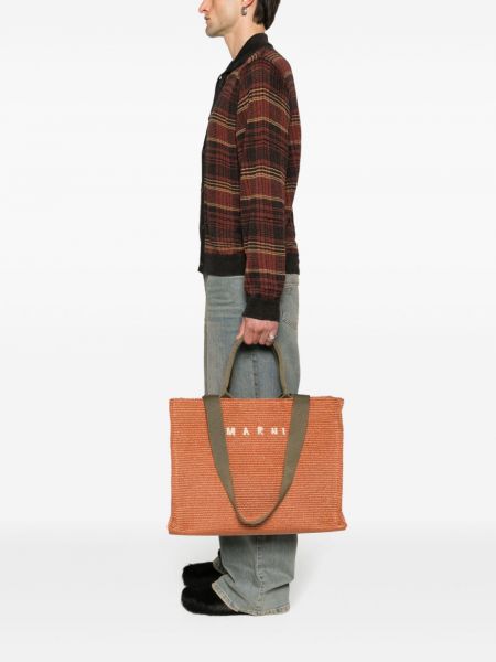 Shopper kabelka s výšivkou Marni oranžová