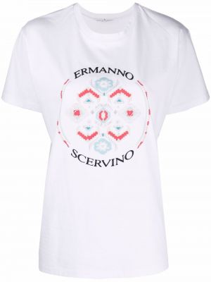 Памучна тениска с принт Ermanno Scervino бяло
