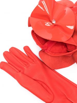 Rękawiczki skórzane w kwiatki David Koma czerwone