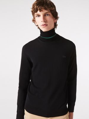 Jersey de lana de lana merino de cuello vuelto Lacoste negro