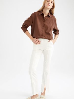 Льняная рубашка с длинным рукавом оверсайз Defacto коричневая