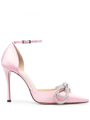 Сатенени полуотворени обувки с панделка Mach & Mach розово