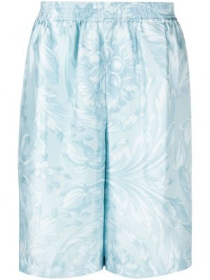 Svilene bermuda kratke hlače s potiskom Versace modra