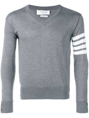 Jersey a rayas con escote v de tela jersey Thom Browne gris