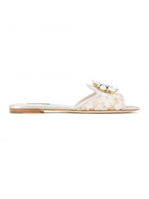 Nėriniuotos sandalai su kristalais Dolce & Gabbana balta