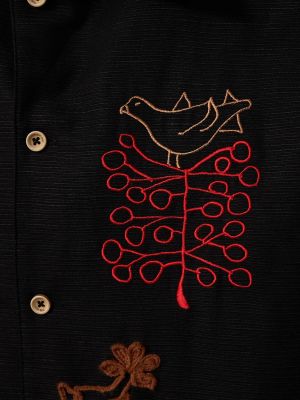 Памучна ленена риза бродирана Andersson Bell черно