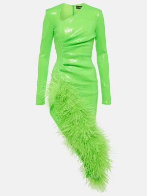 Платье миди с пайетками с перьями David Koma зеленое