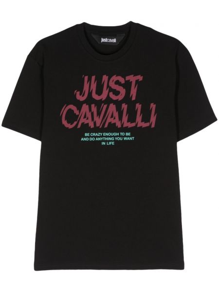 Βαμβακερή μπλούζα με σχέδιο Just Cavalli μαύρο