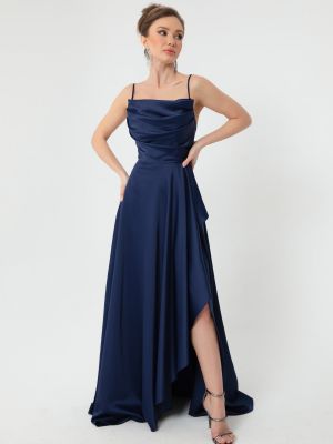 Σατέν βραδινό φόρεμα με βολάν Lafaba μπλε