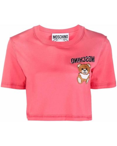 Camiseta con bordado Moschino rosa