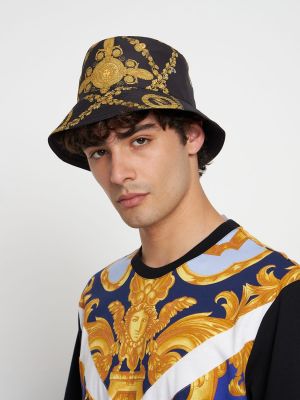 Nylonowy kapelusz z nadrukiem Versace czarny