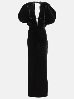 Žametna dolga obleka iz rebrastega žameta Rasario črna