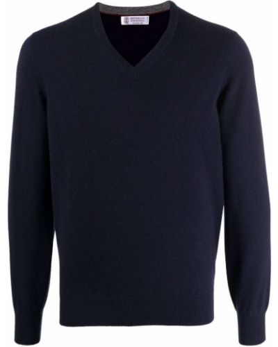 Jersey de cachemir con escote v de tela jersey Brunello Cucinelli azul