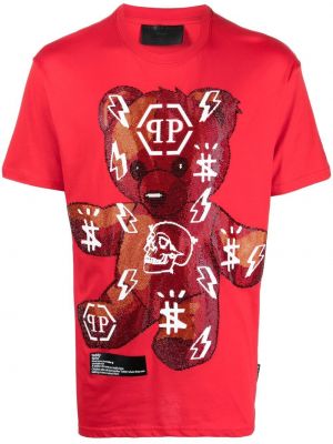 T-krekls ar apdruku Philipp Plein sarkans
