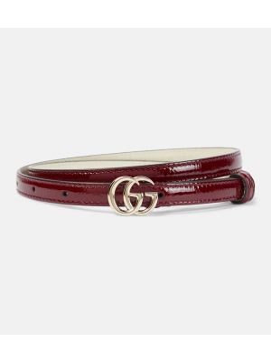 Lakovaný slim fit kožený pásek Gucci červený