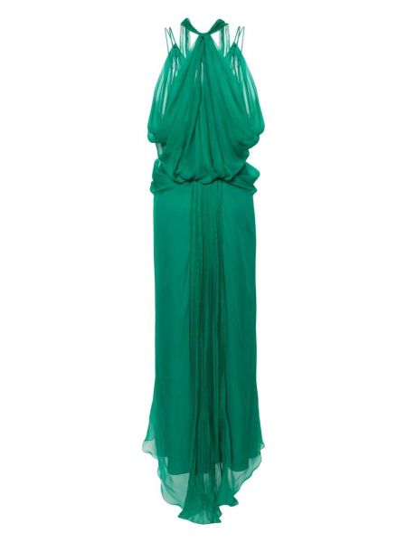 Drapované hedvábné večerní šaty Alberta Ferretti zelené