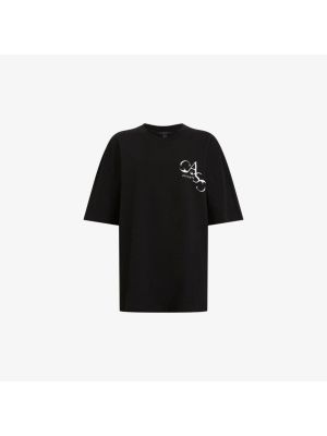 Хлопковая футболка с принтом свободного кроя Allsaints черная