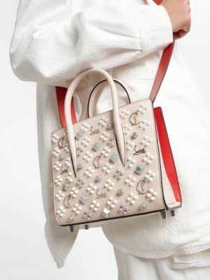 Кожаная сумка Christian Louboutin бежевая