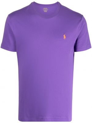 Tricou polo cu broderie din bumbac Polo Ralph Lauren violet