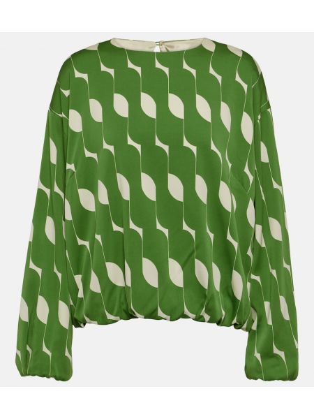 Svilena midi obleka s potiskom Dries Van Noten zelena