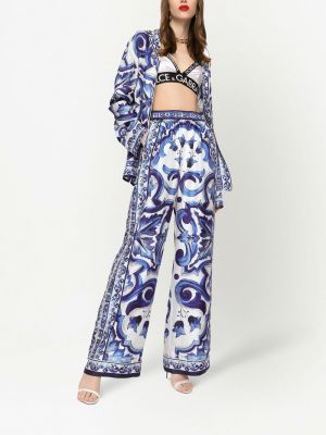 Pantalon droit en soie à imprimé Dolce & Gabbana