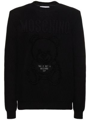 Sweter bawełniany z nadrukiem Moschino czarny