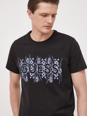 Тениска с дълъг ръкав с апликация Guess черно