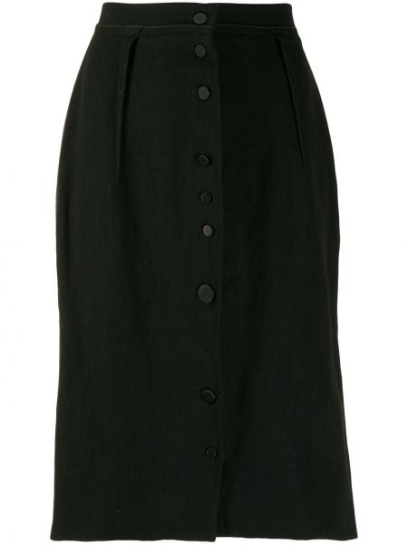 Vlněné plisovaná sukně s vysokým pasem s knoflíky Lanvin Pre-owned - černá