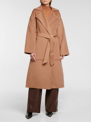 Hedvábný vlněný kabát Nanushka hnědý