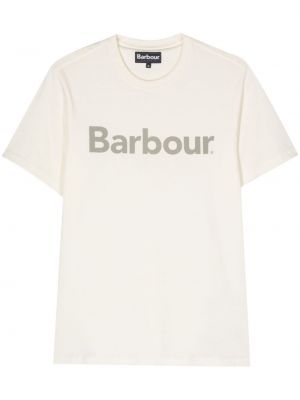 Bombažna majica s potiskom Barbour bela