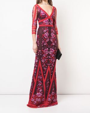 Vestido de cóctel con bordado de flores Marchesa Notte rojo