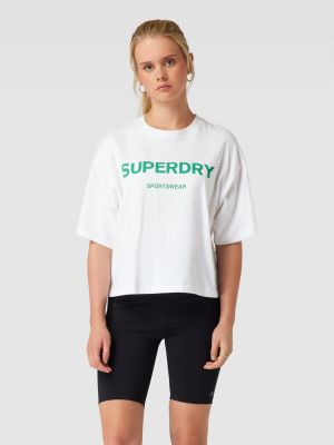 Koszulka z nadrukiem Superdry Sports biała