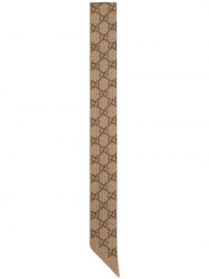 Zīda kaklasaite ar banti ar apdruku Gucci brūns