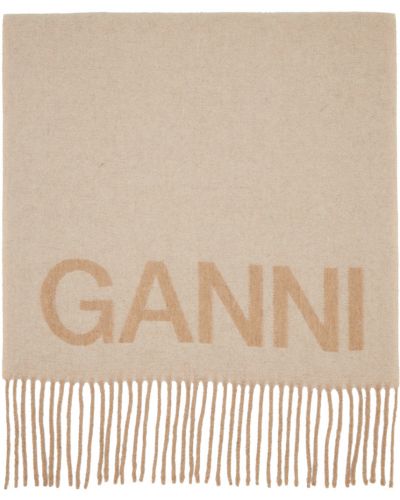 Шерстяной шарф Ganni, бежевый