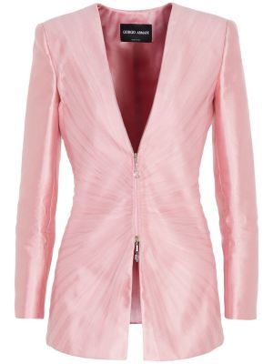Hedvábné sako na zip s výstřihem do v Giorgio Armani růžové