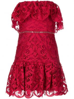 Мини рокля с волани с дантела Monique Lhuillier червено