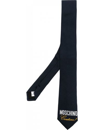 Копринена вратовръзка с принт Moschino синьо