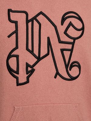 Πλεκτός μάλλινος φούτερ με κουκούλα Palm Angels ροζ