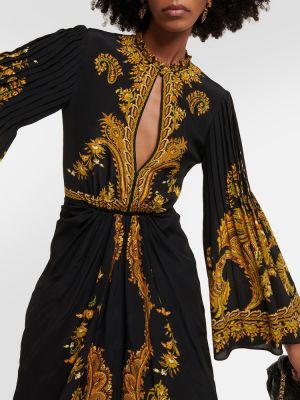 Jedwabna sukienka długa z wzorem paisley Etro czarna