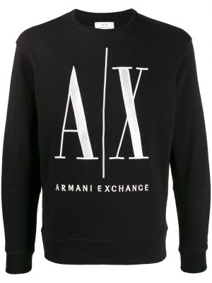 Pamuklu işlemeli sweatshirt Armani Exchange siyah