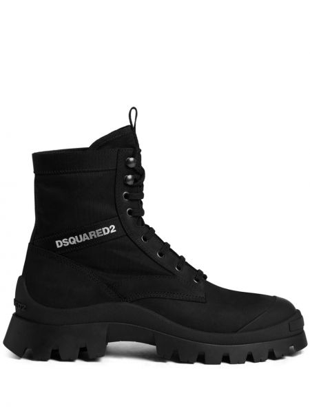 Krajkové šněrovací kotníkové boty s potiskem Dsquared2 černé