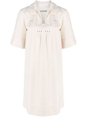 Bavlněné mini šaty s výšivkou s krátkými rukávy See By Chloe - bílá