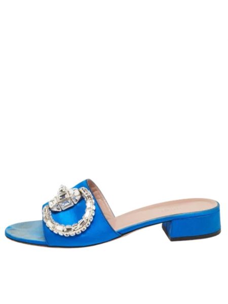 Satynowe sandały trekkingowe retro Gucci Vintage niebieskie