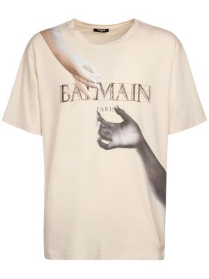 Džerzej tričko s potlačou Balmain biela
