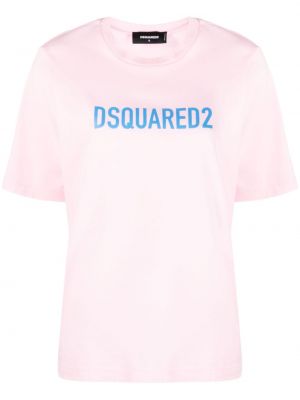 Памучна тениска с принт розово Dsquared2
