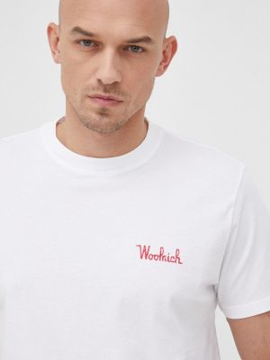 Bavlněné tričko s potiskem Woolrich bílé